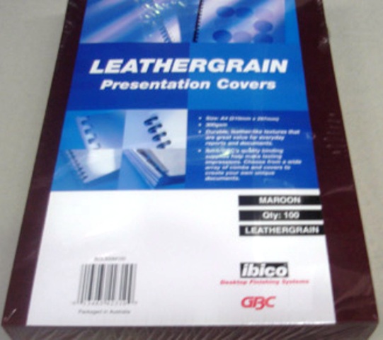GBC 300gsm Leathergrain Binding Cover A4 Maroon BCL300M100